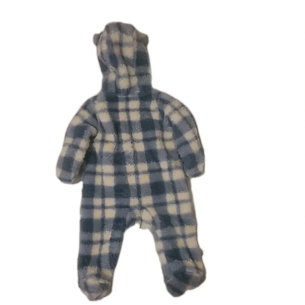 Carters Baby Boy 3M Bodysuit Pram Bunting Snowsuit Blue‎ Plaid Fleece Bear Hood